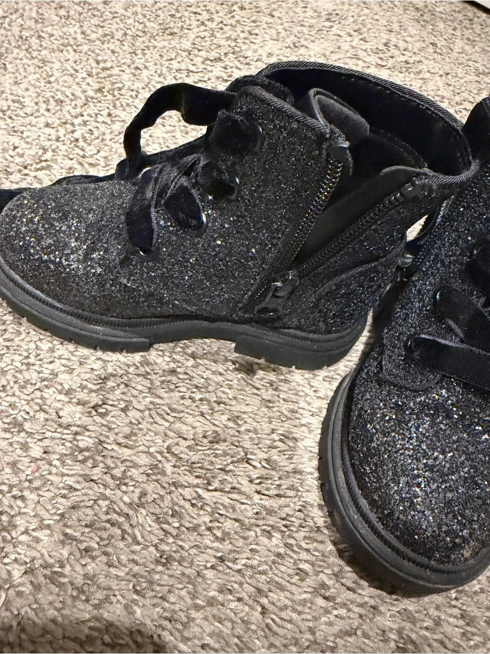 Cat & Jack Black Glitter Lace-Up Toddler Girl Boots